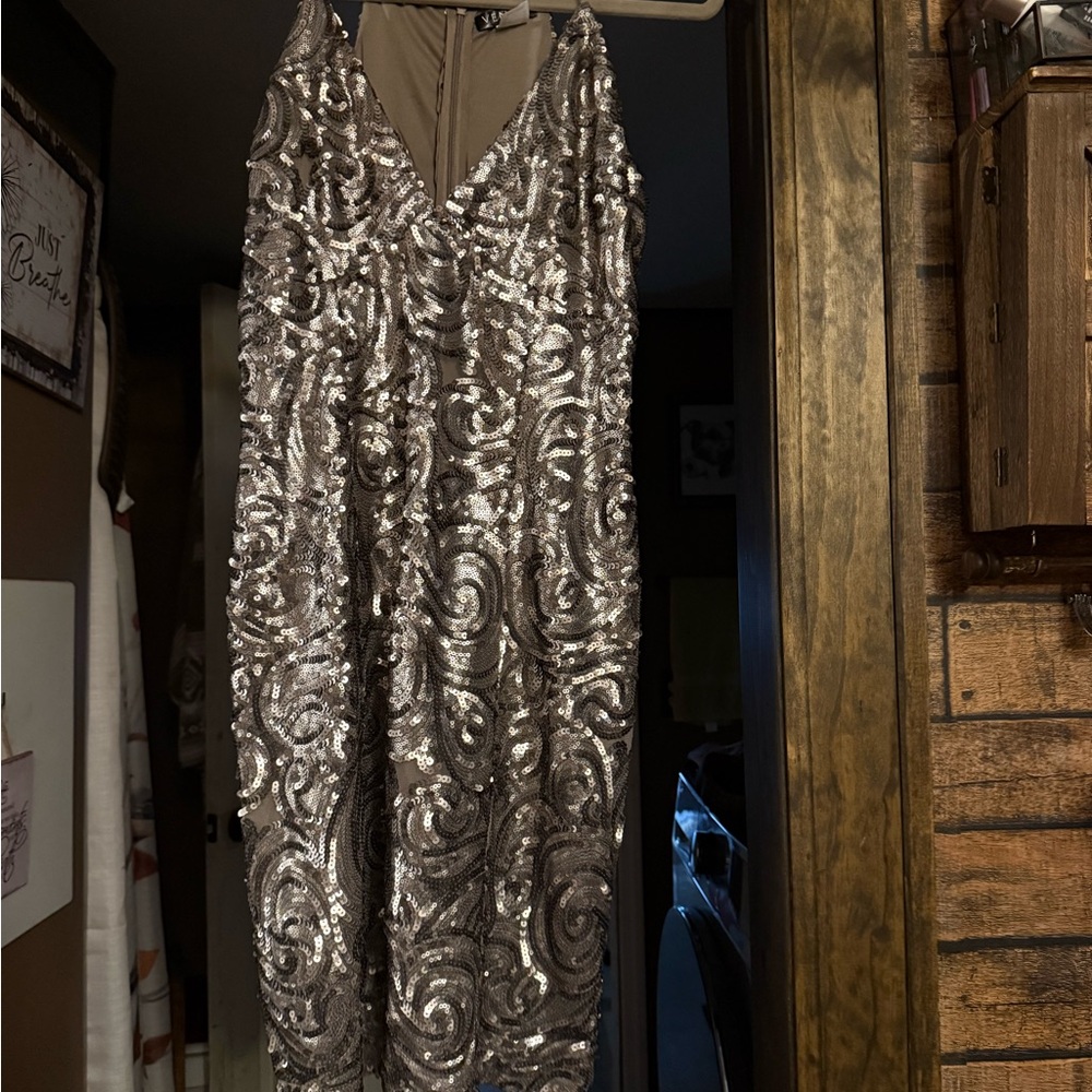 VENUS Silver Sequin Prom Dress